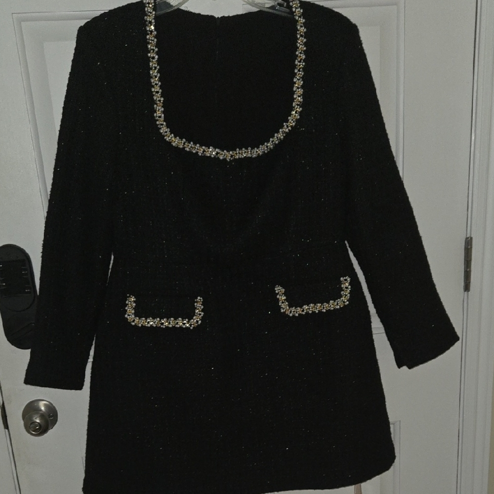 Sunfere Elegant Black Dress with Embellished Details